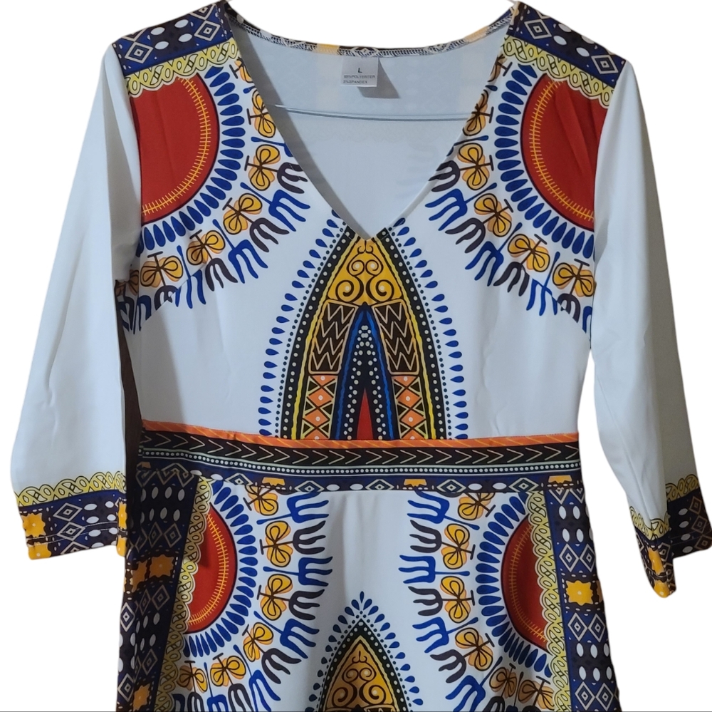 Gorgeous Multicolored Stretchy Ankara Print Maxi Dress With 3/4 Sleeve - Picture 8 of 12